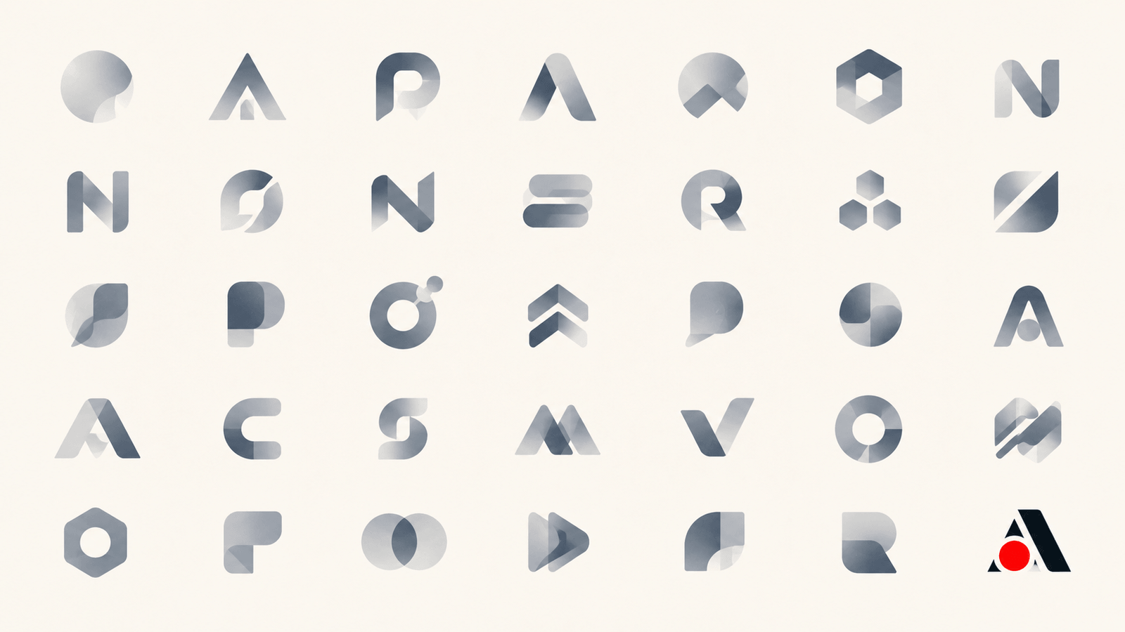 AI slop in branding: a grid of identical generic startup logos blending into sameness, with one distinctive brand mark breaking the pattern