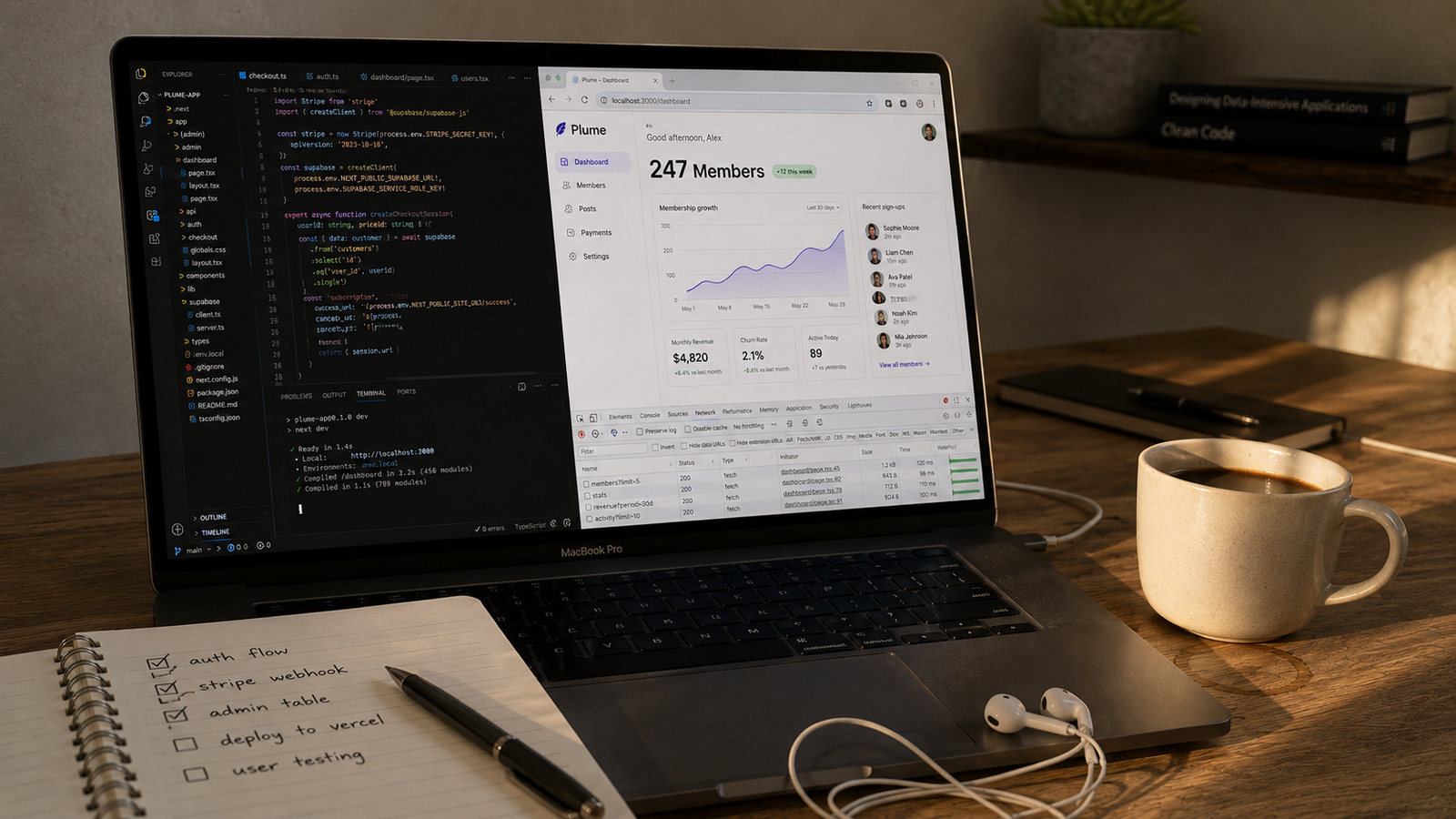 MVP development services by VedaCreatives — a live Next.js SaaS dashboard with Stripe billing and Supabase auth.