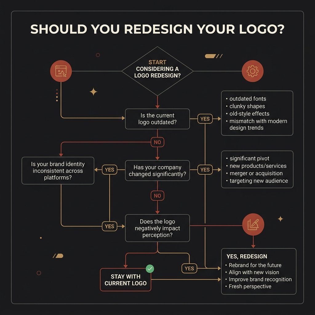 rebranding decision flowchart for a 100 year logo design